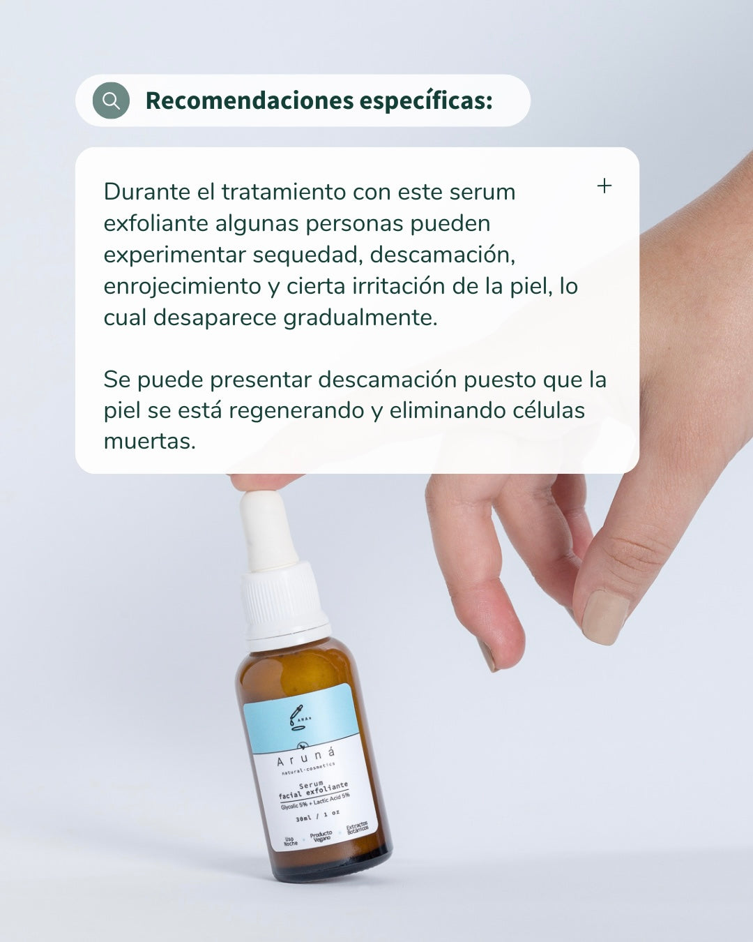 Serum exfoliante de Hidroxiácidos Aruná ácido glicólico al 5% + ácido láctico al 5%