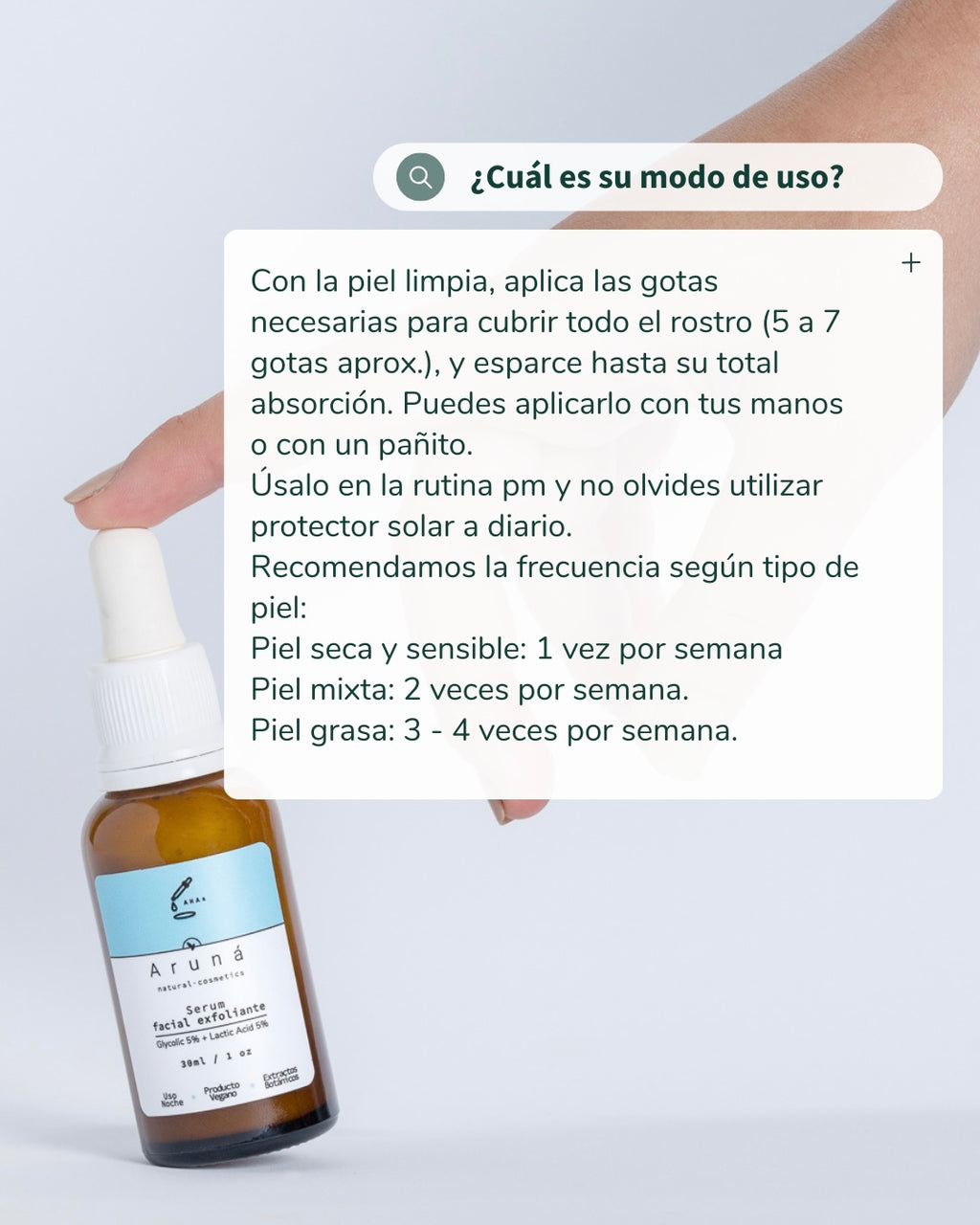 Serum exfoliante de Hidroxiácidos Aruná ácido glicólico al 5% + ácido láctico al 5%