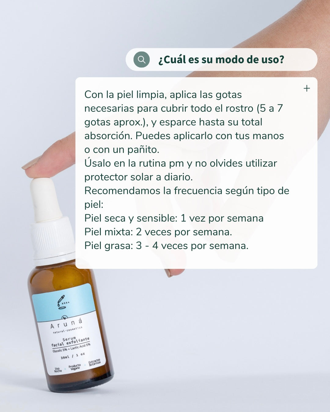 Serum exfoliante de Hidroxiácidos Aruná ácido glicólico al 5% + ácido láctico al 5%