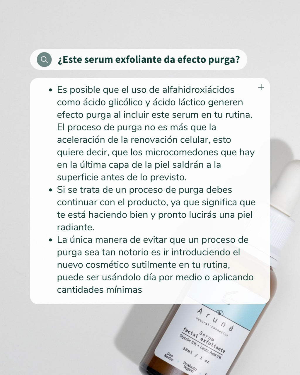 Serum exfoliante de Hidroxiácidos Aruná ácido glicólico al 5% + ácido láctico al 5%