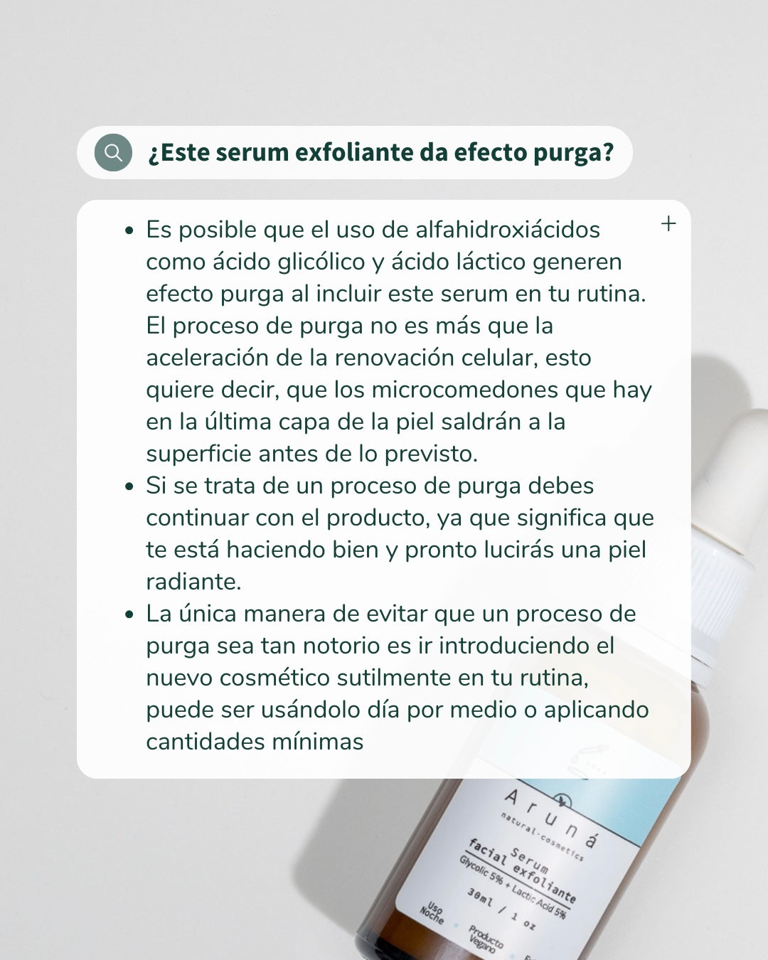 Serum exfoliante de Hidroxiácidos Aruná ácido glicólico al 5% + ácido láctico al 5%