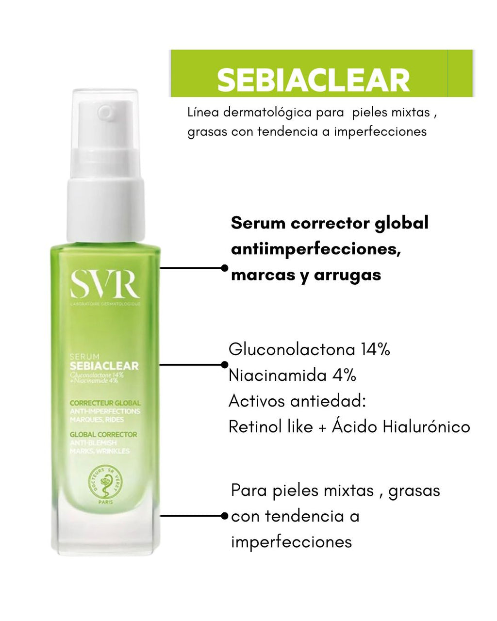 Sebiaclear serum corrector global anti imperfecciones, marcas, arrugas  SVR  30ml